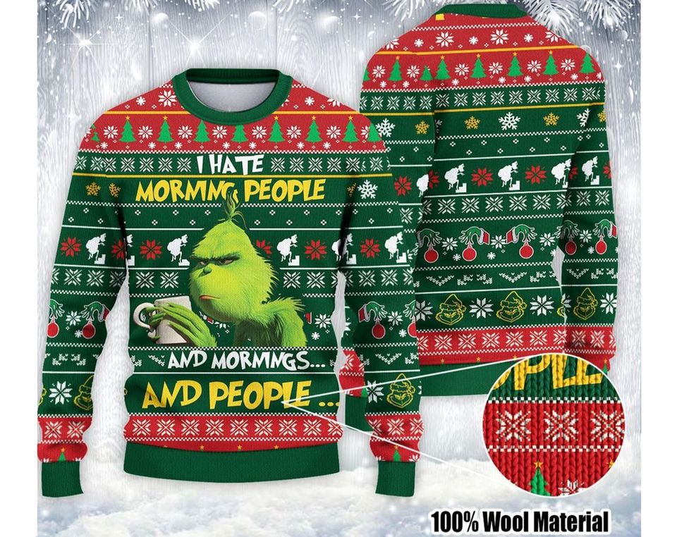 I Hate Morning People funny character Ugly Christmas Sweater, Cute funny character Ugly Sweatshirts - Image 2
