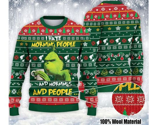 I Hate Morning People funny character Ugly Christmas Sweater, Cute funny character Ugly Sweatshirts - Image 5