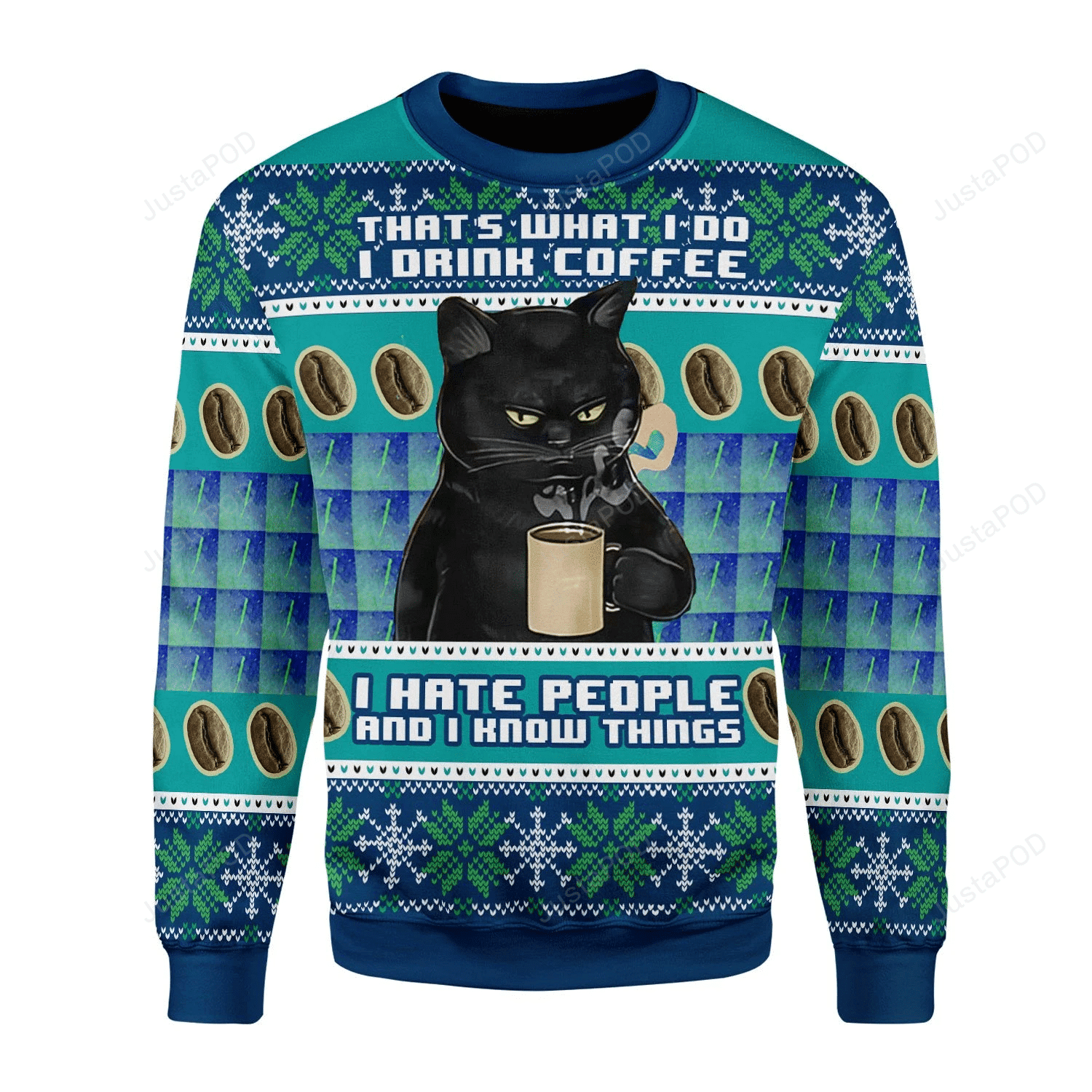 I Hate People Cat Ugly Christmas Sweater Adult 3D Funny Matching for family