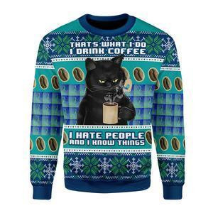 I Hate People Cat Ugly Christmas Sweater Adult 3D Funny Matching for family