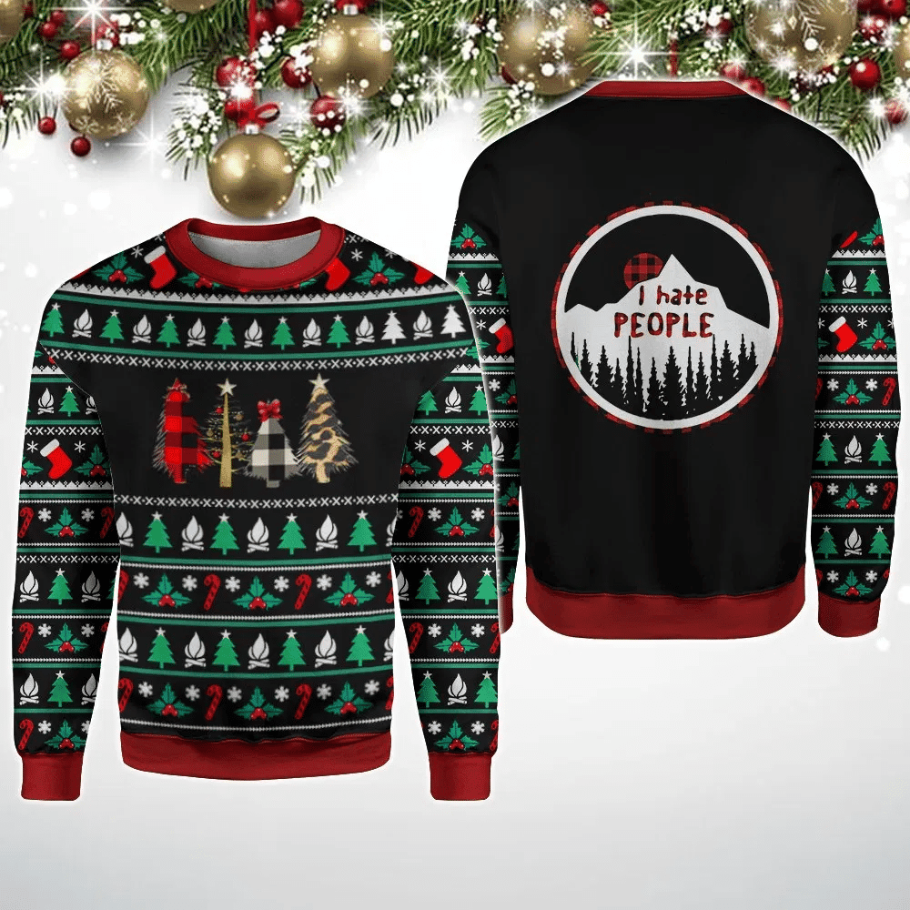 I Hate People Ugly Christmas Sweater Adult 3D Funny Matching for family