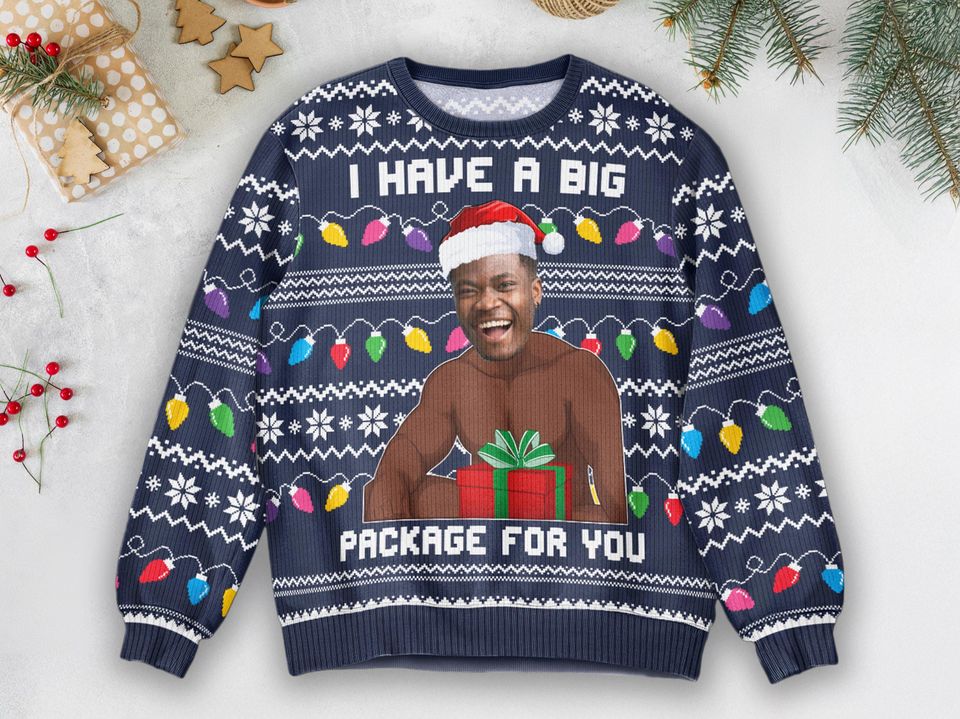 I Have A Big Package Meme For Husband, Personalized Photo Ugly Sweate