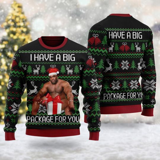 I Have A Big Package Ugly Christmas Sweater, The Men Santa Hat Ugly Xmas Sweatshirt, Funny Christmas Sweater - Image 7