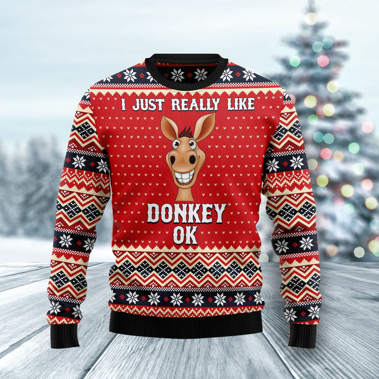 I Just Really Like Donkey Ugly Christmas Sweater Adult 3D Funny Matching for family