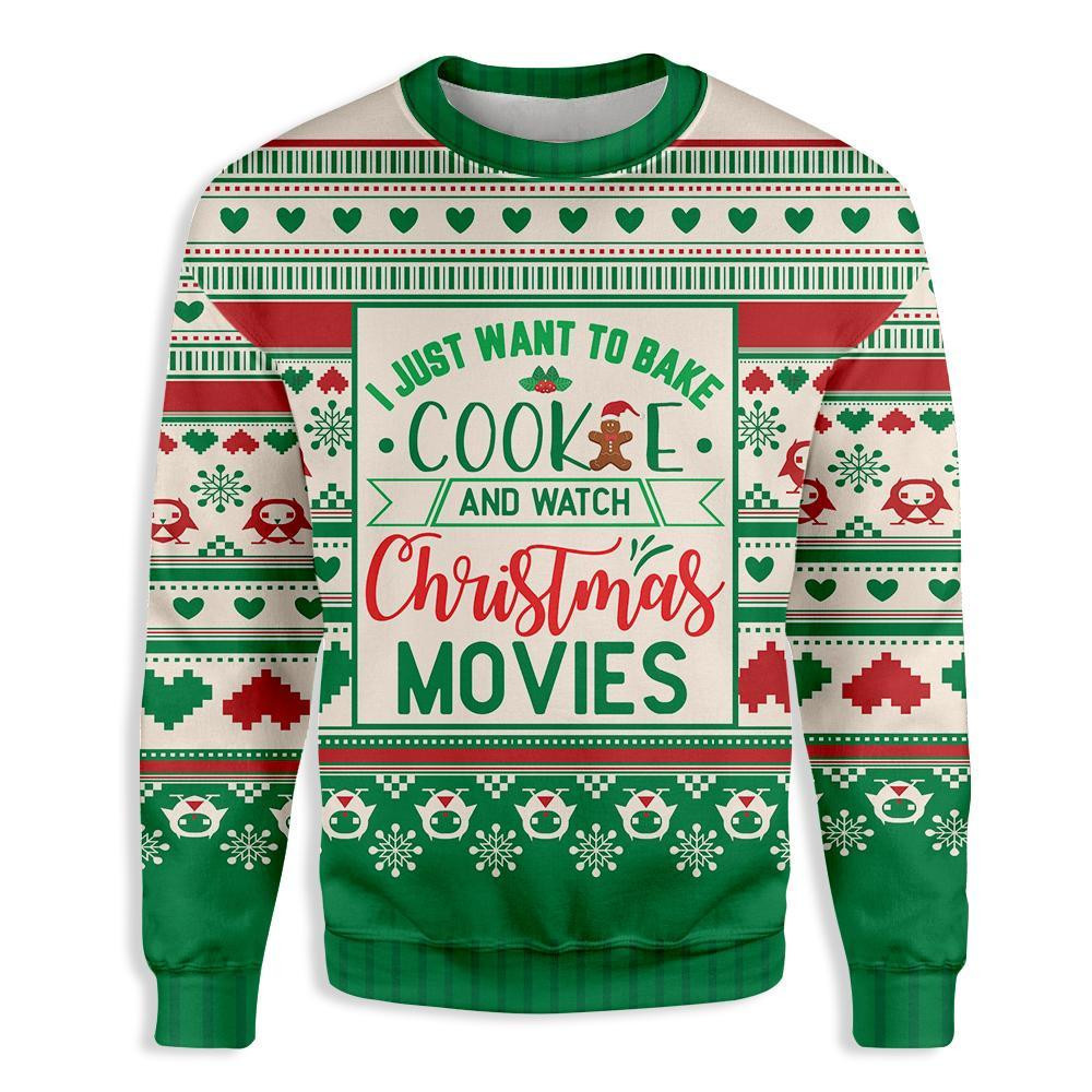 I Just Want To Bake Cookies Ugly Christmas Sweater Adult 3D Funny Matching for family
