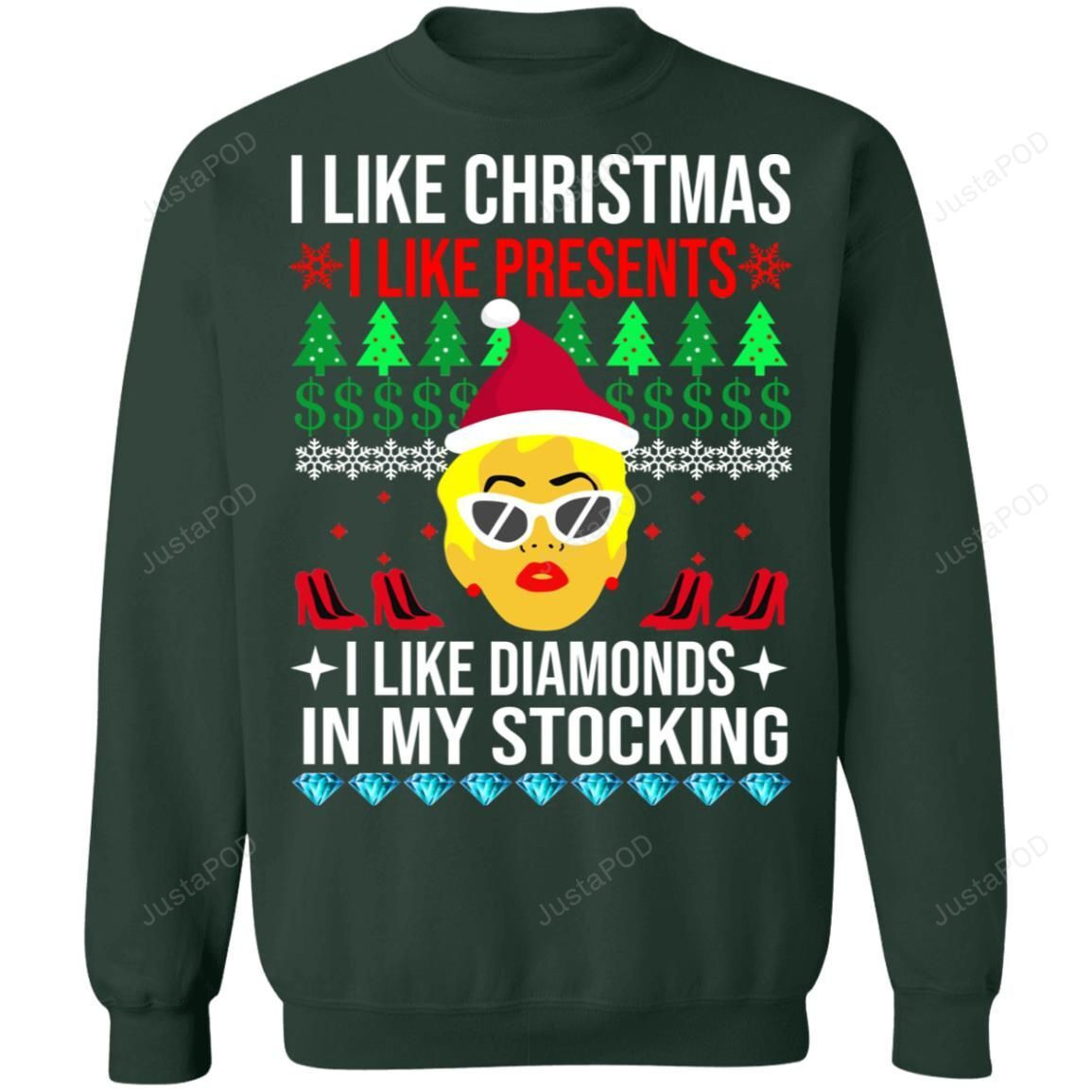 I Like Christmas I Like Presents I Like Diamonds In My Stocking Cardi B For Fan Ugly Christmas Sweater Adult 3D Funny Matching for family