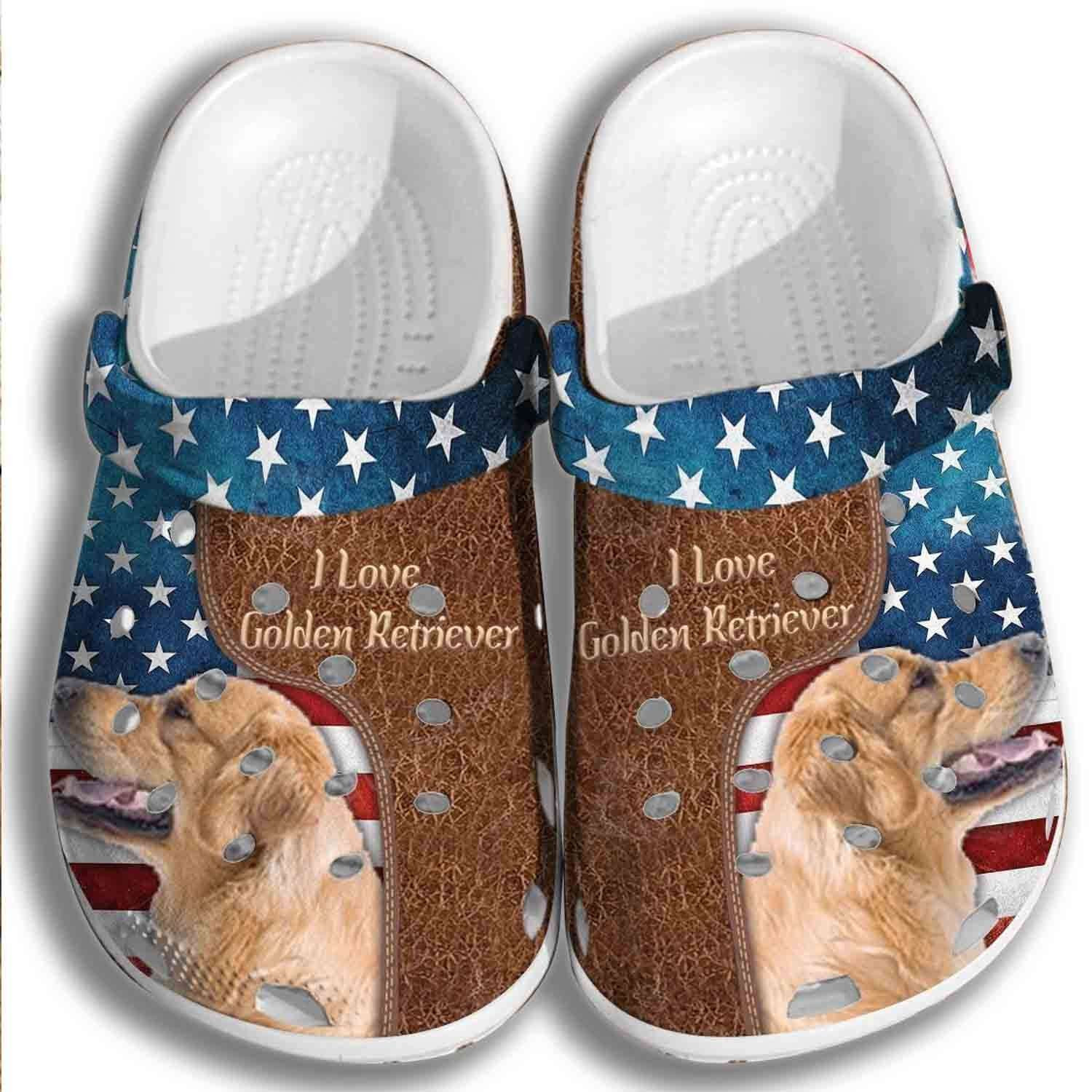 I Love Golden Retriever Dog Usa Flag 4Th Of July Crocband Clogs
