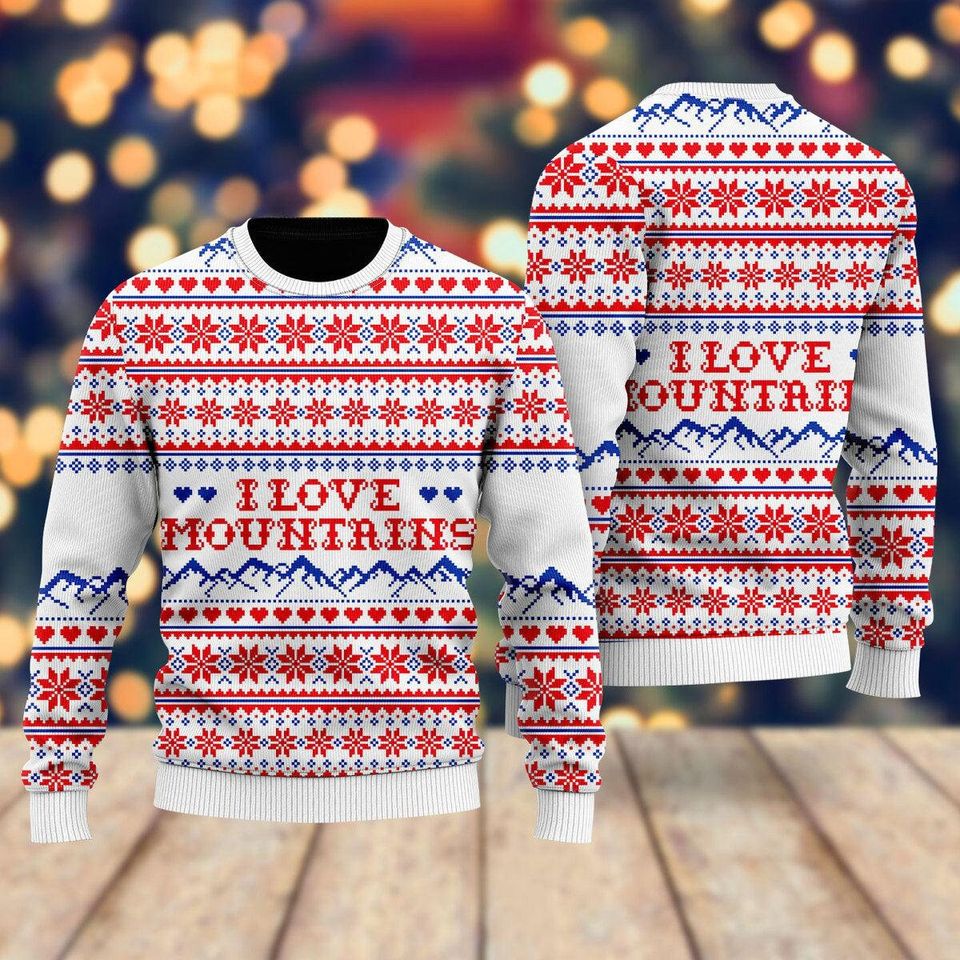 I Love Mountains Pattern Ugly Christmas Sweater