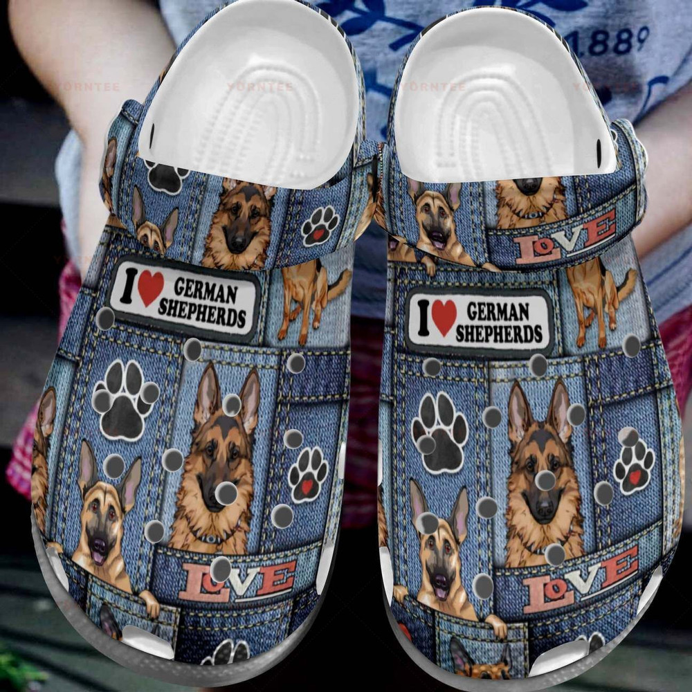 I Love Shepherds Dog Gift For Lover Rubber clog Shoes Comfy Footwear