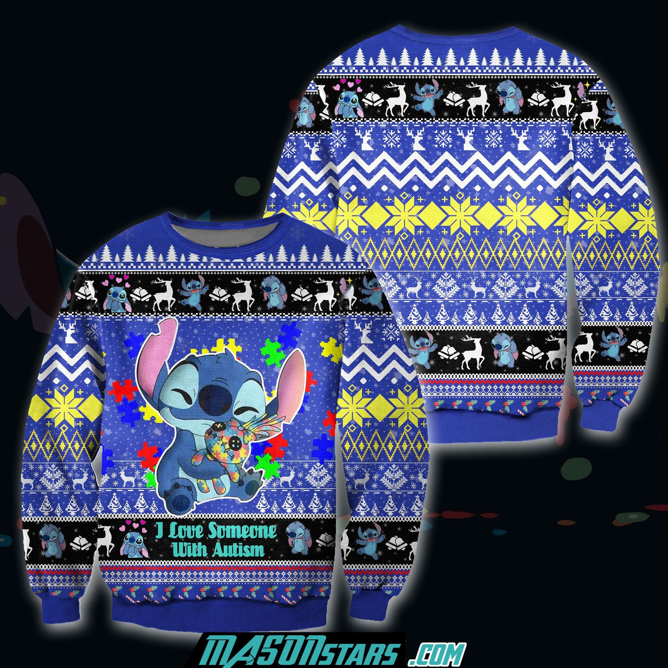 I Love Someone With Autism Stitch For Unisex Ugly Christmas Sweater Adult 3D Funny Matching for family
