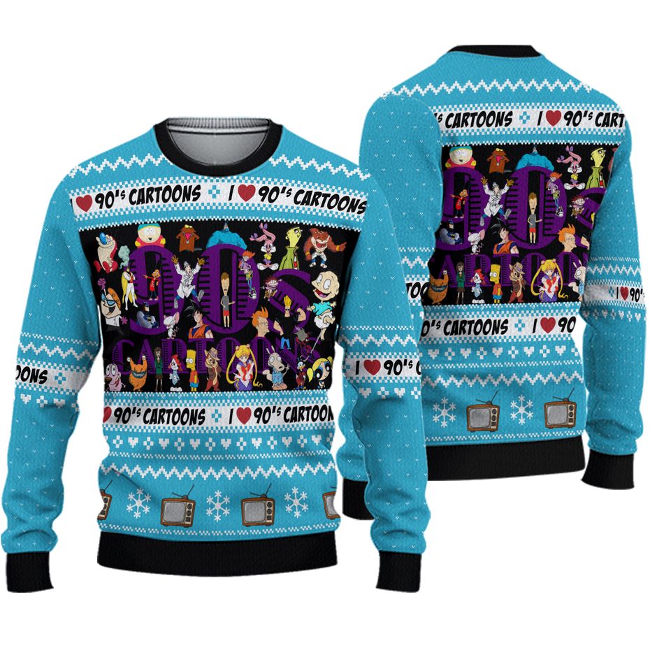 I love the 90s Cartoons Ugly Christmas Sweater