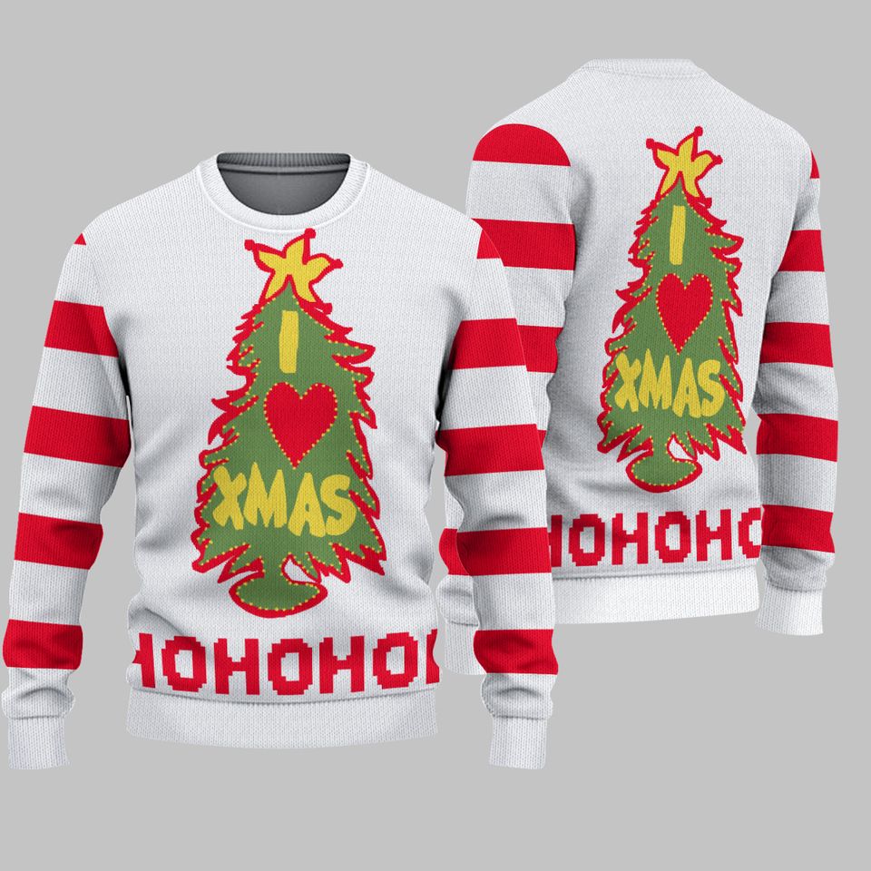 I Love Xmas HOHOHO Light Up LED and Bells Ugly Christmas Sweater