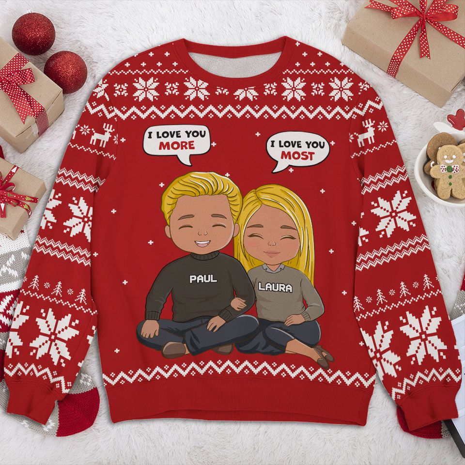 I Love You More - Personalized Sweatshirt - Christmas Gift For Couple, Husband, Wife - Image 3