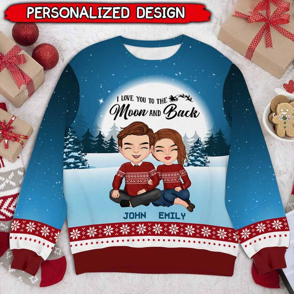 I Love You To The Moon And Back Christmas Night Moon Light Personalized 3D Sweater