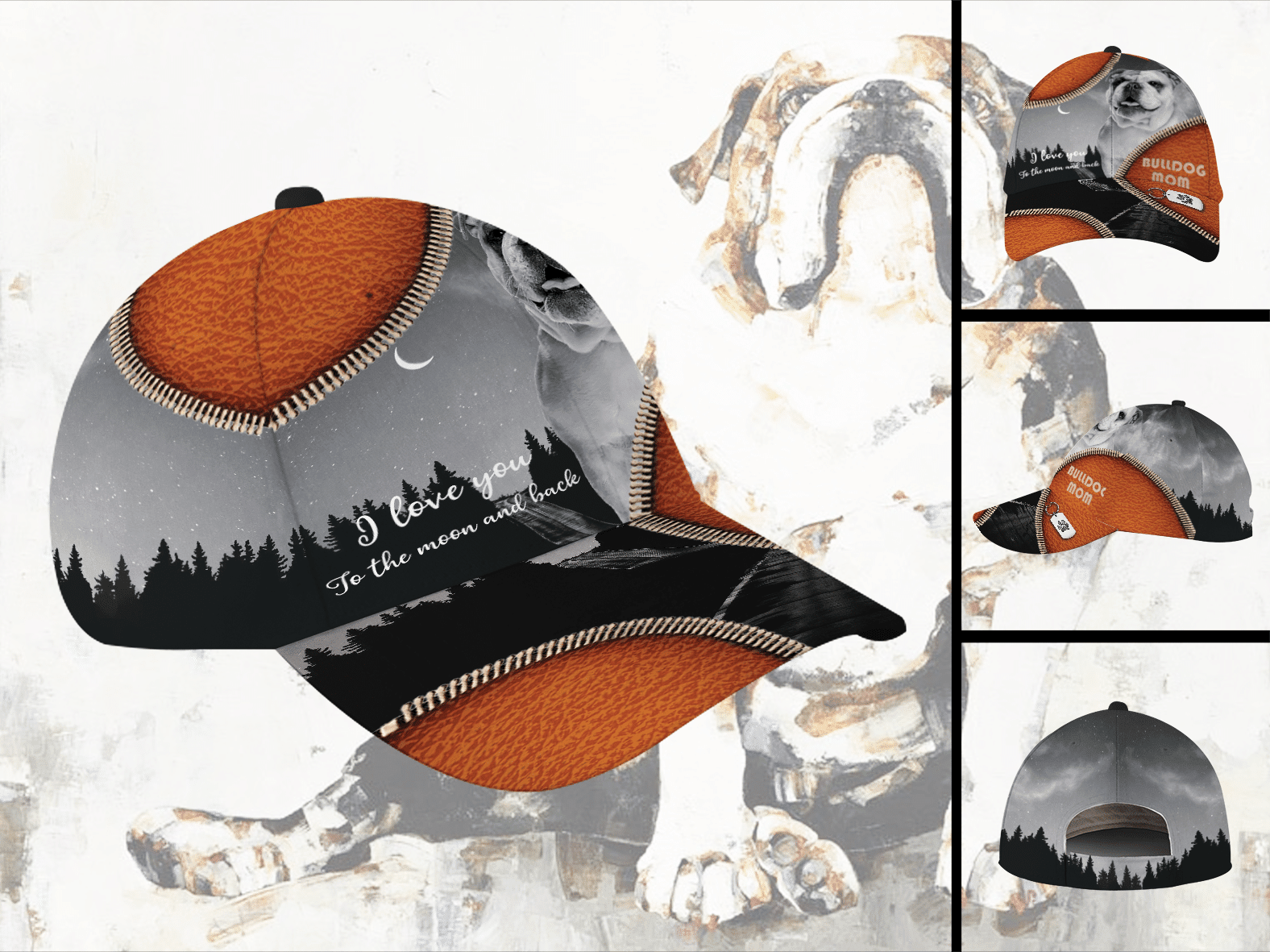 I Love You To The Moon And Back English Bulldog Mom Hat Classic Cap Trucker Hats Custom Hats Gifts For Men & Women