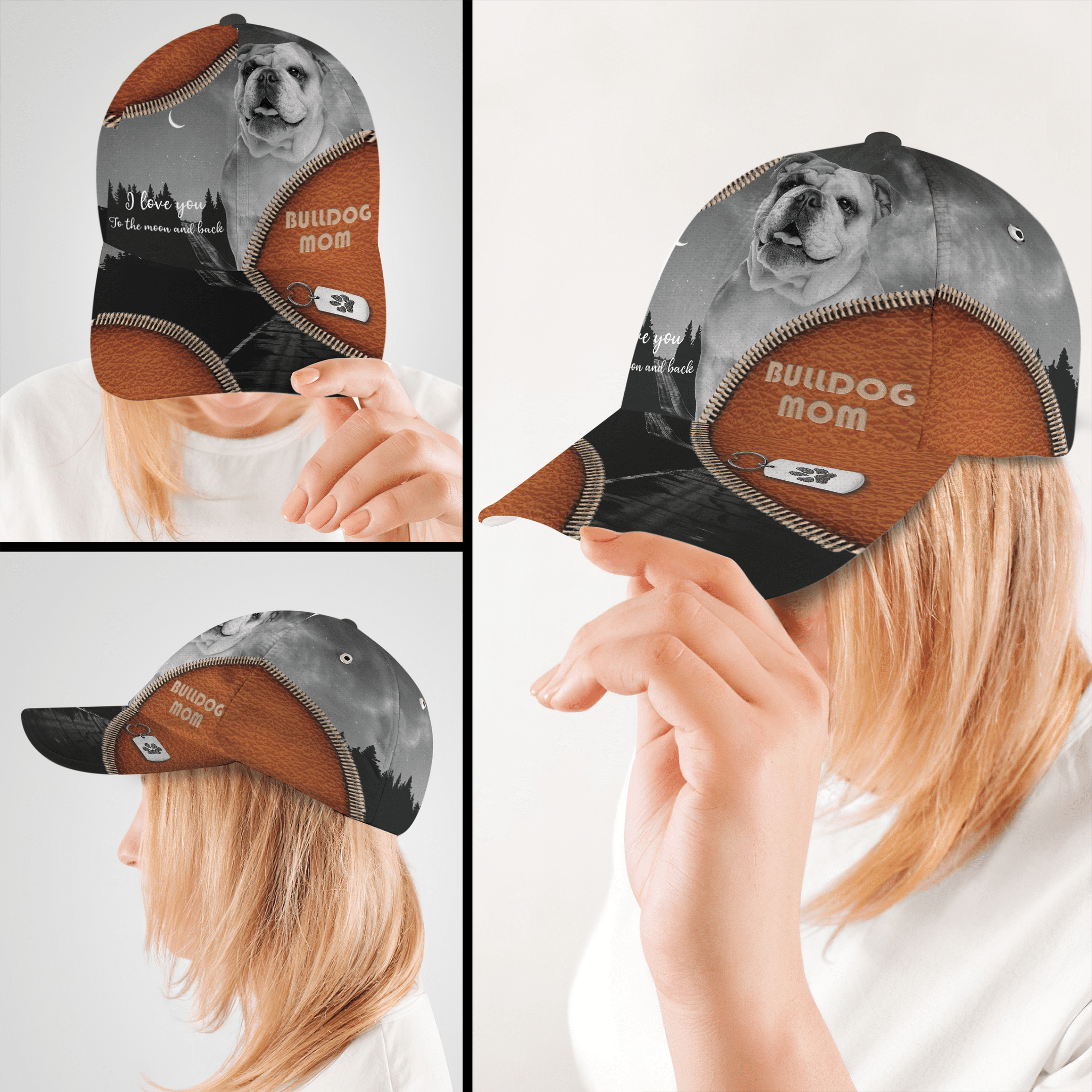 I Love You To The Moon And Back English Bulldog Mom Hat Classic Cap Trucker Hats Custom Hats Gifts For Men & Women