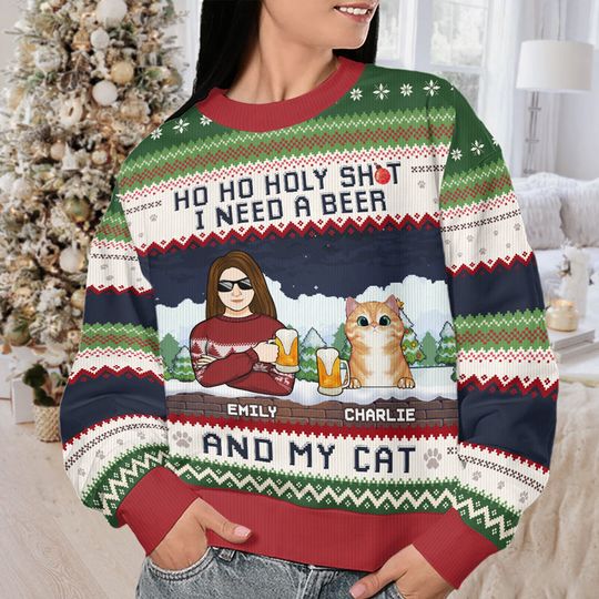 I Need A Beer And My Cats - Cat Personalized Custom Ugly Sweatshirt - Unisex Wool Jumper - Christmas Gift For Pet Owners, Pet Lovers - Image 6