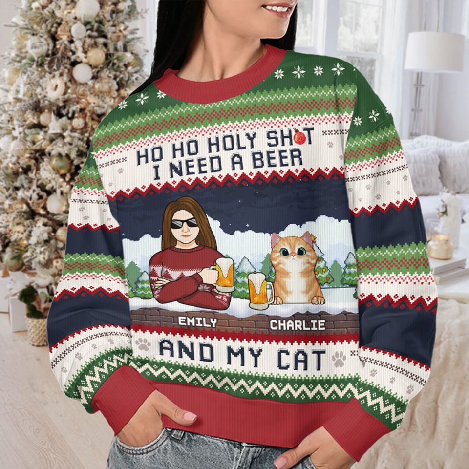 I Need A Beer And My Cats - Cat Personalized Custom Ugly Sweatshirt - Unisex Wool Jumper - Christmas Gift For Pet Owners, Pet Lovers - Image 3