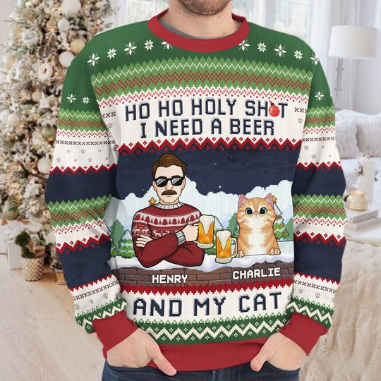 I Need A Beer And My Cats - Cat Personalized Ugly Sweatshirt - Christmas Gift For Pet Owners, Pet Lovers - Image 5
