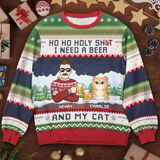 I Need A Beer And My Cats - Cat Personalized Ugly Sweatshirt - Christmas Gift For Pet Owners, Pet Lovers - Image 4