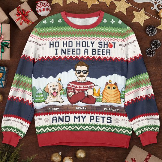 I Need A Beer And My Fur Babies - Dog & Cat Personalized Ugly Sweatshirt - Christmas Gift For Pet Owners, Pet Lovers - Image 4