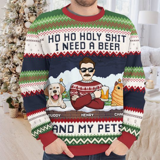 I Need A Beer And My Fur Babies - Dog & Cat Personalized Ugly Sweatshirt - Christmas Gift For Pet Owners, Pet Lovers - Image 5