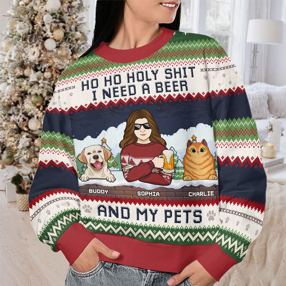 I Need A Beer And My Fur Babies - Dog & Cat Personalized Ugly Sweatshirt - Christmas Gift For Pet Owners, Pet Lovers - Image 3