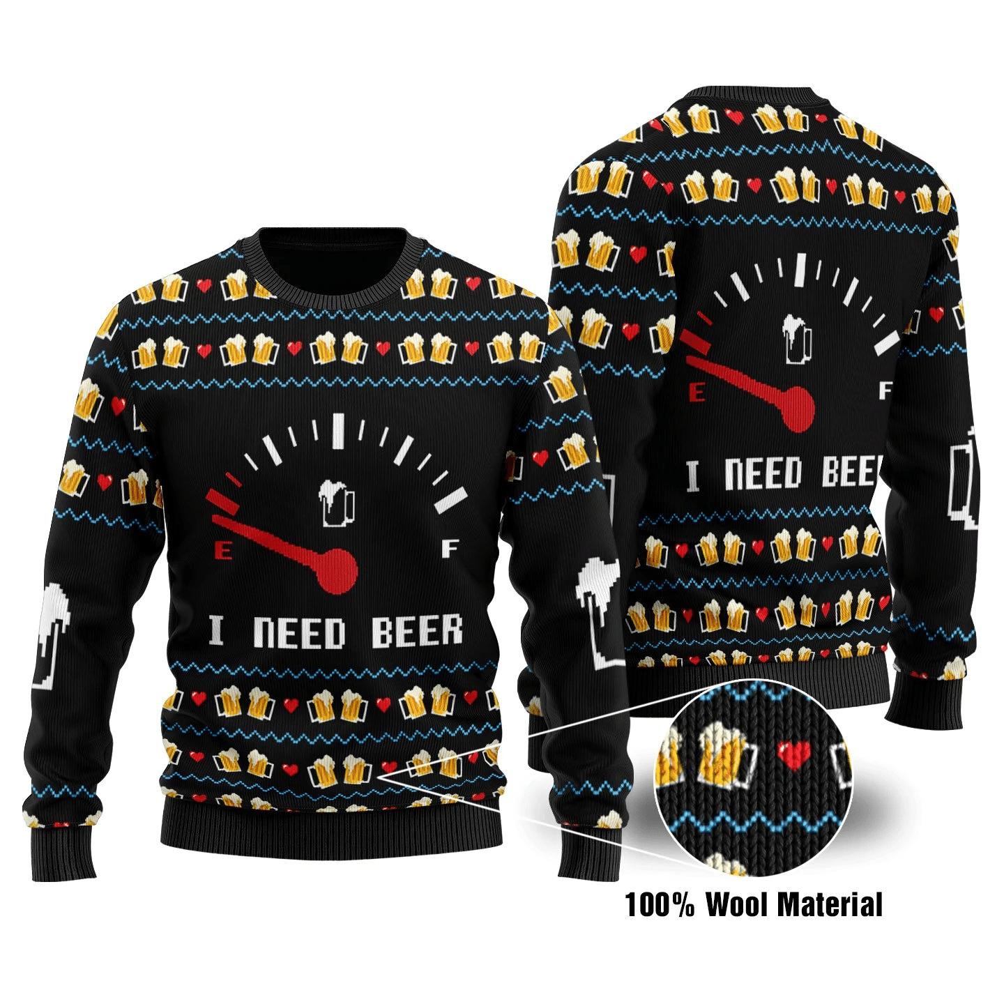 I Need Beer 3D Printed Ugly Christmas Sweater Adult 3D Funny Matching for family