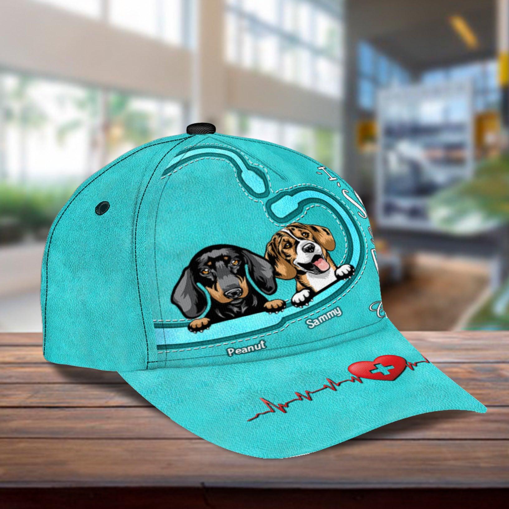 I Run On Scrubs And Dog Hair Personalized Classic Cap, Personalized Gift for Nurse Trucker Hats Custom Hats Gifts For Men & Women