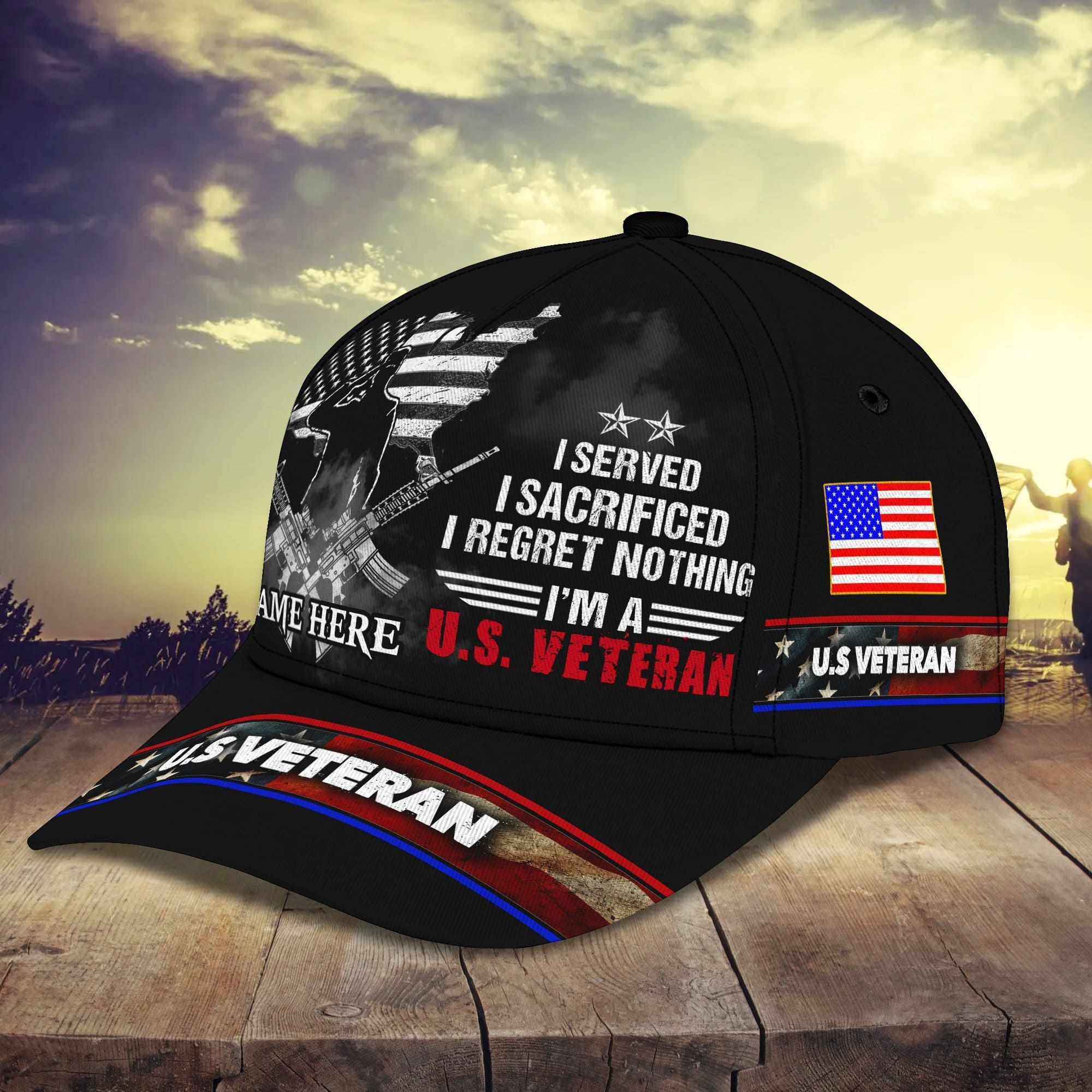 I served I Sacrificed I Regret Nothing U.S Veteran Cap 3D Printed Black Cap Trucker Hats Custom Hats Gifts For Men & Women