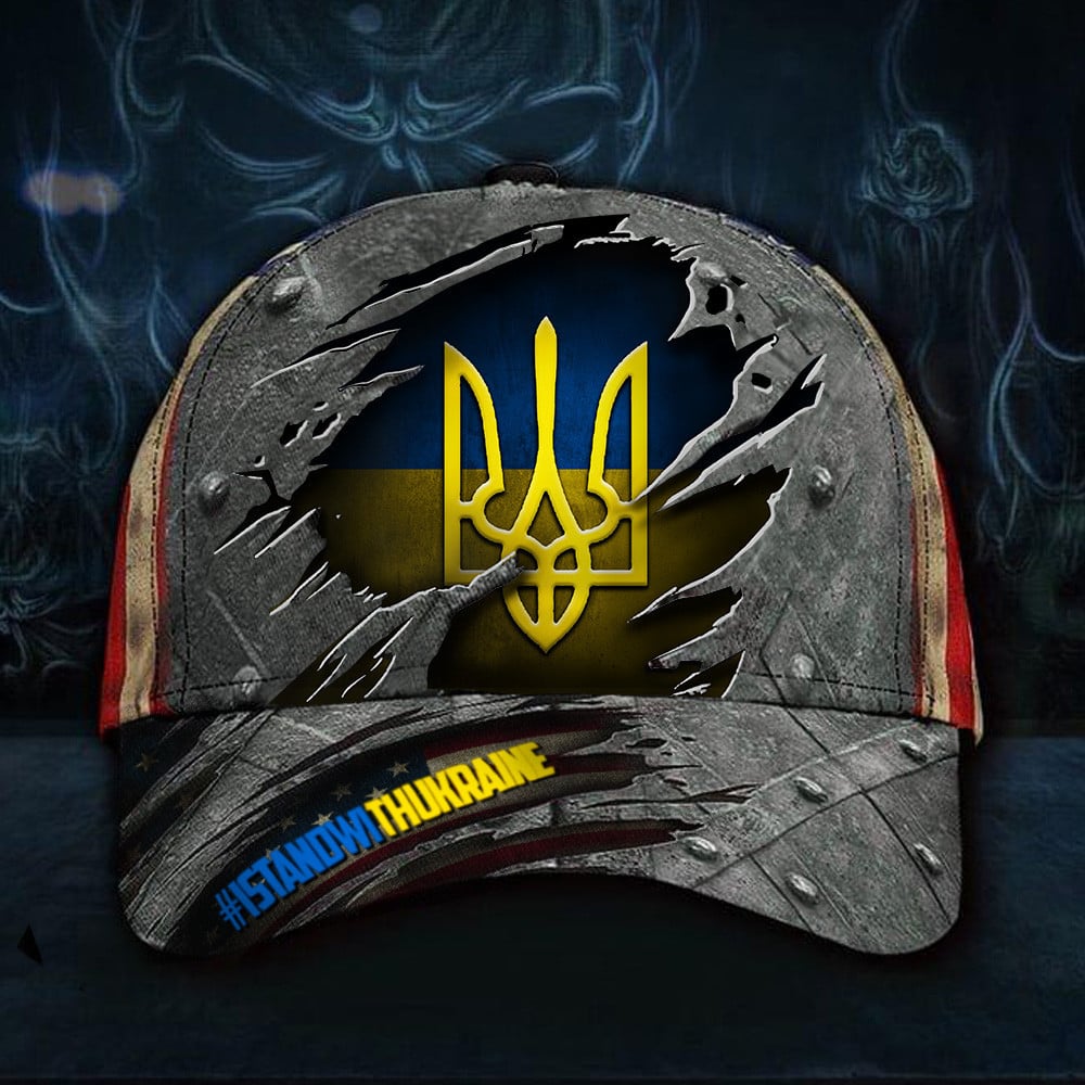 I Stand With Ukraine American Flag Hat Support Ukraine Anti Putin Merch For Mens Trucker Hats Custom Hats Gifts For Men & Women