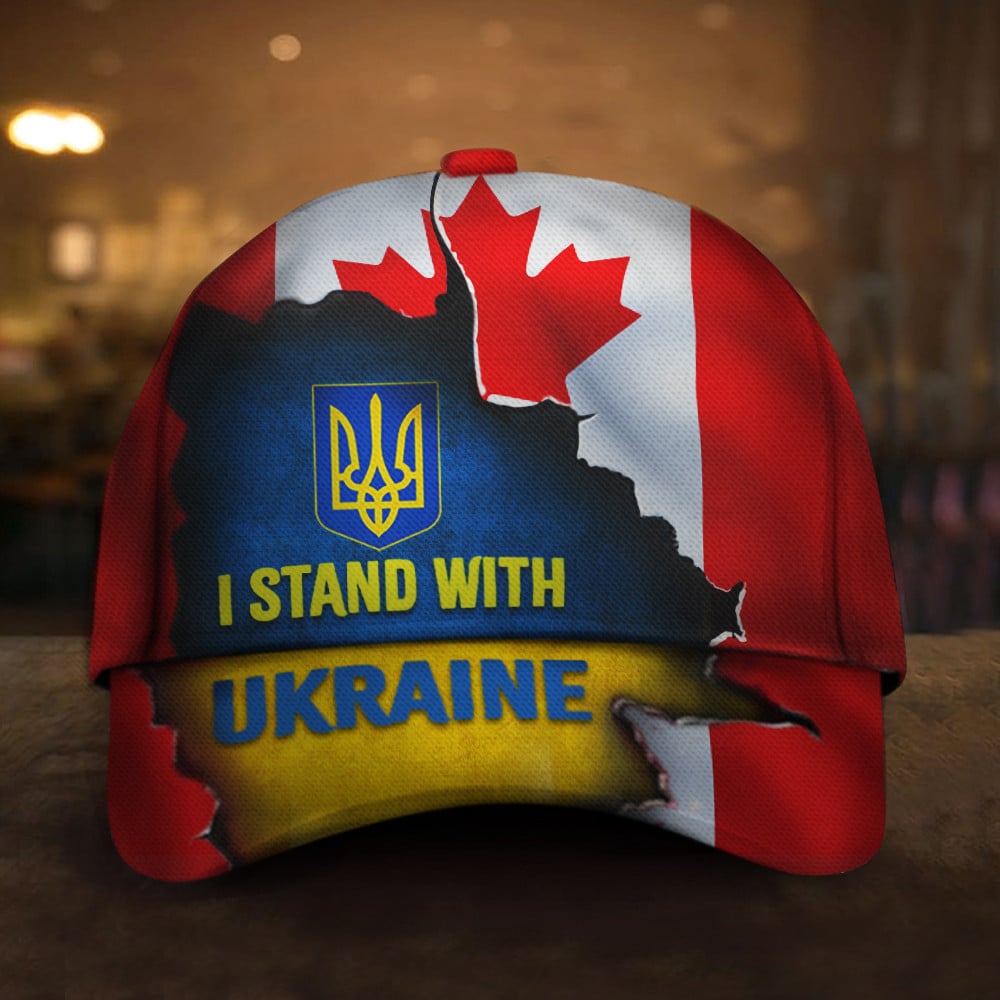 I Stand With Ukraine Canada Flag Hat Support For Ukraine Merch For Canadian Trucker Hats Custom Hats Gifts For Men & Women