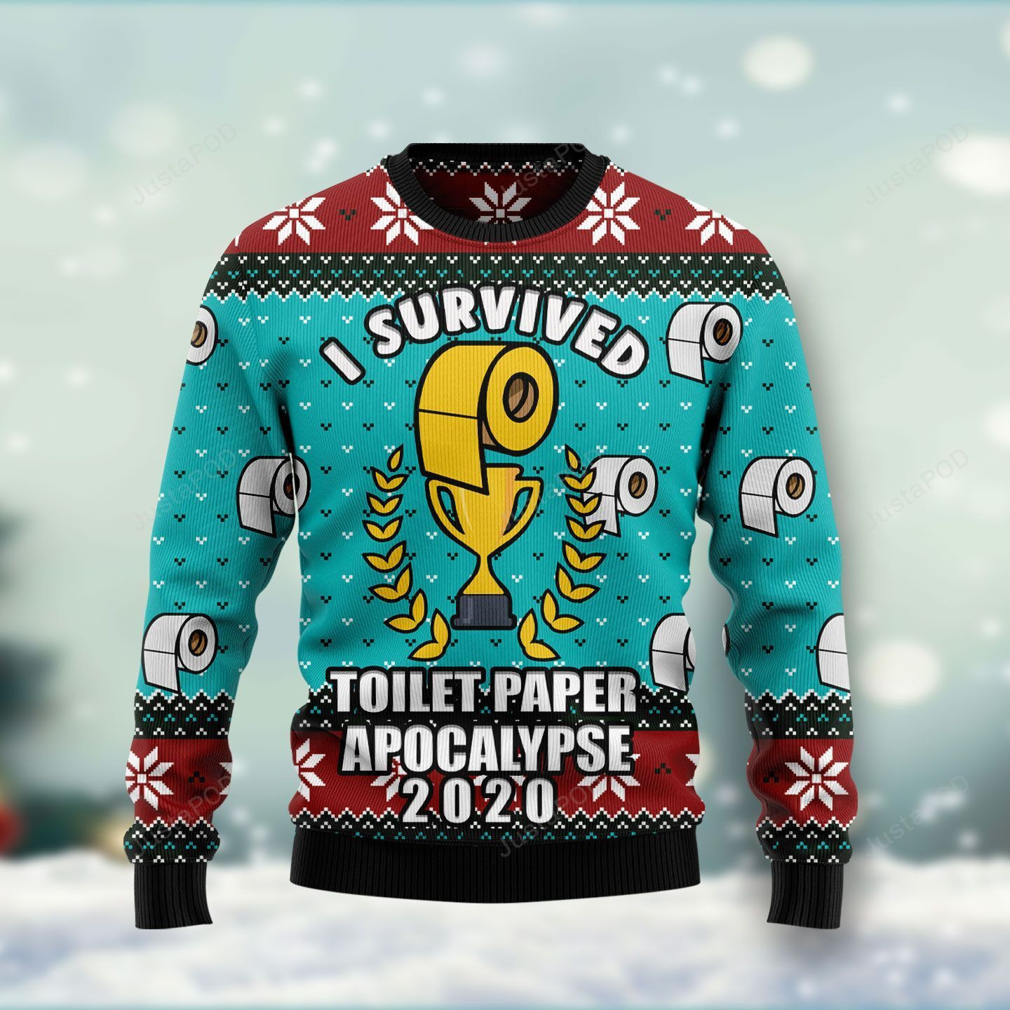I Survived Toilet Paper Apocalypse Christmas Ugly Christmas Sweater Adult 3D Funny Matching for family