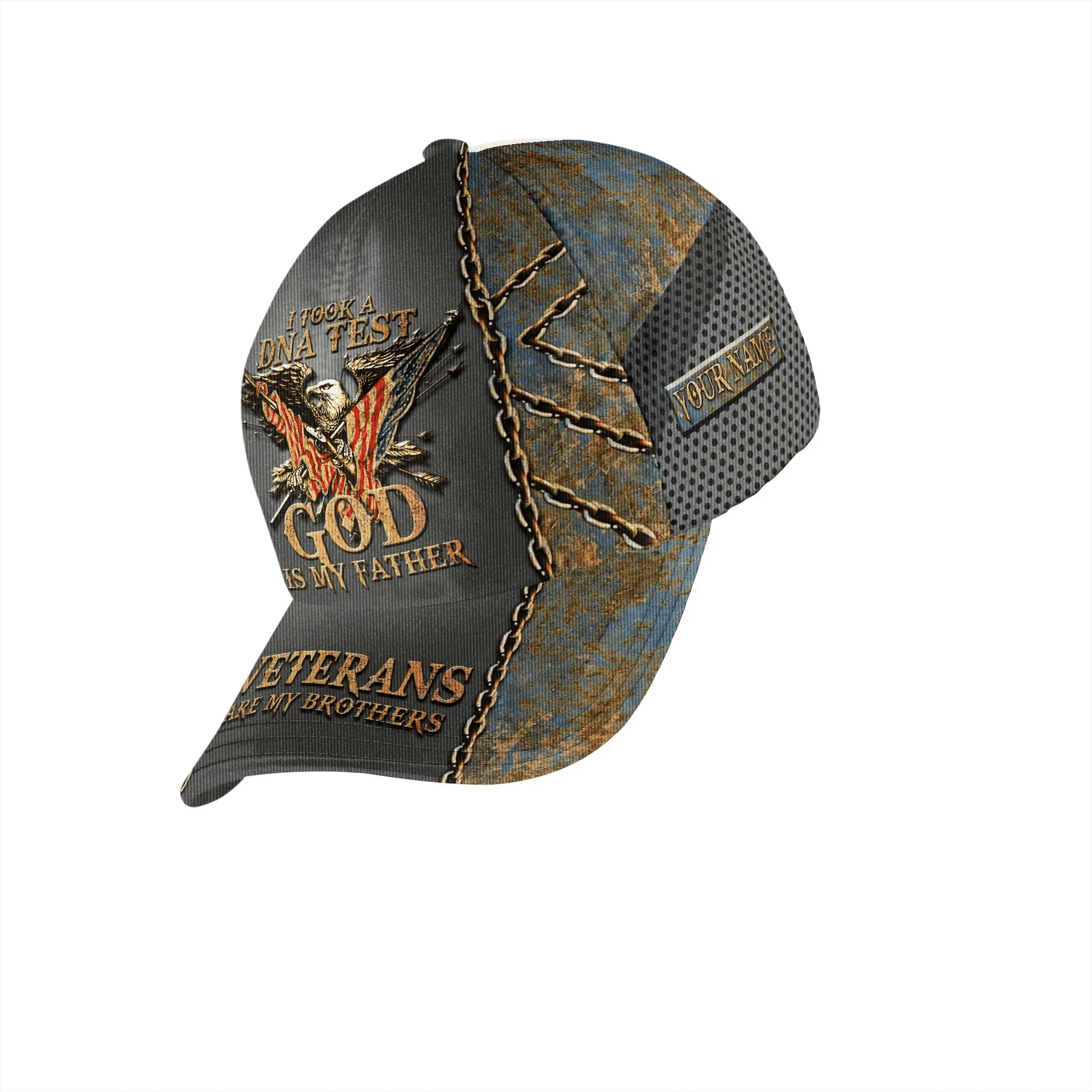 I Took A DNA Test God Is My Father Veterans Are My Brothers Personalized U.S Veteran Cap Trucker Hats Custom Hats Gifts For Men & Women
