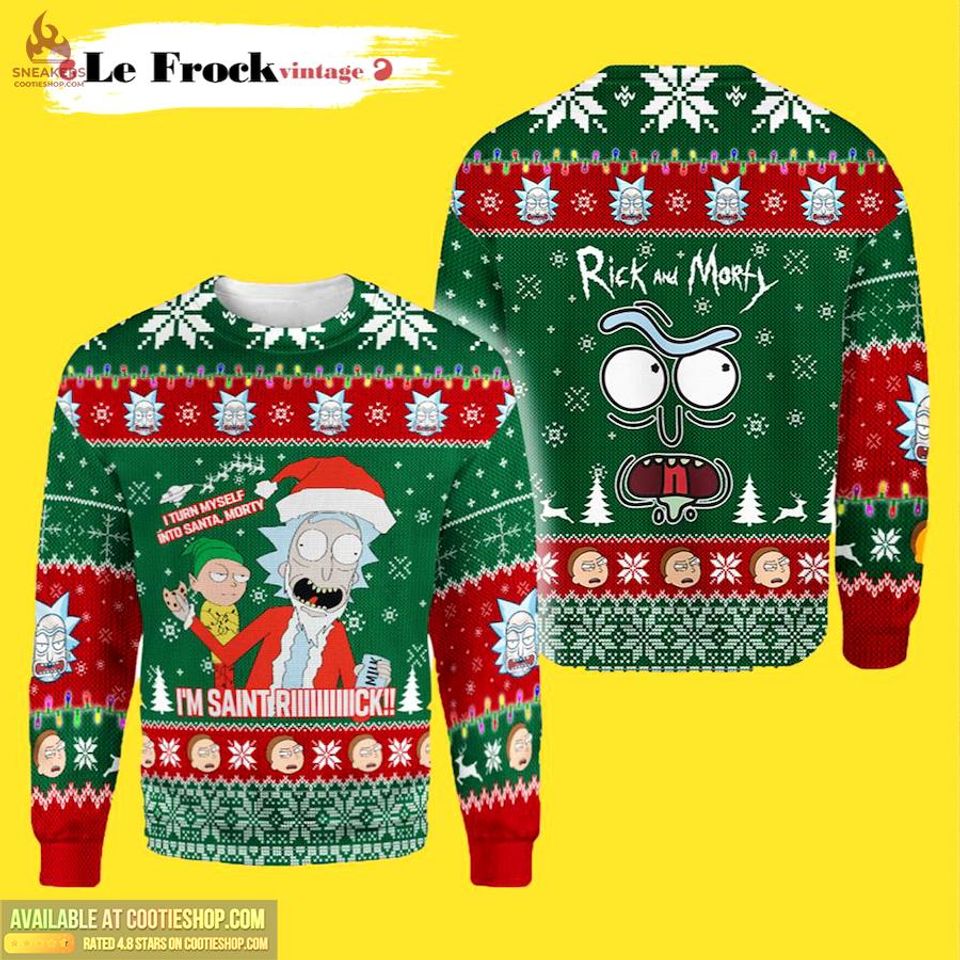 I Turned Myself Into Santa Rick And Rickandmorty All Over Print Thicken Fall Fashion Sweater