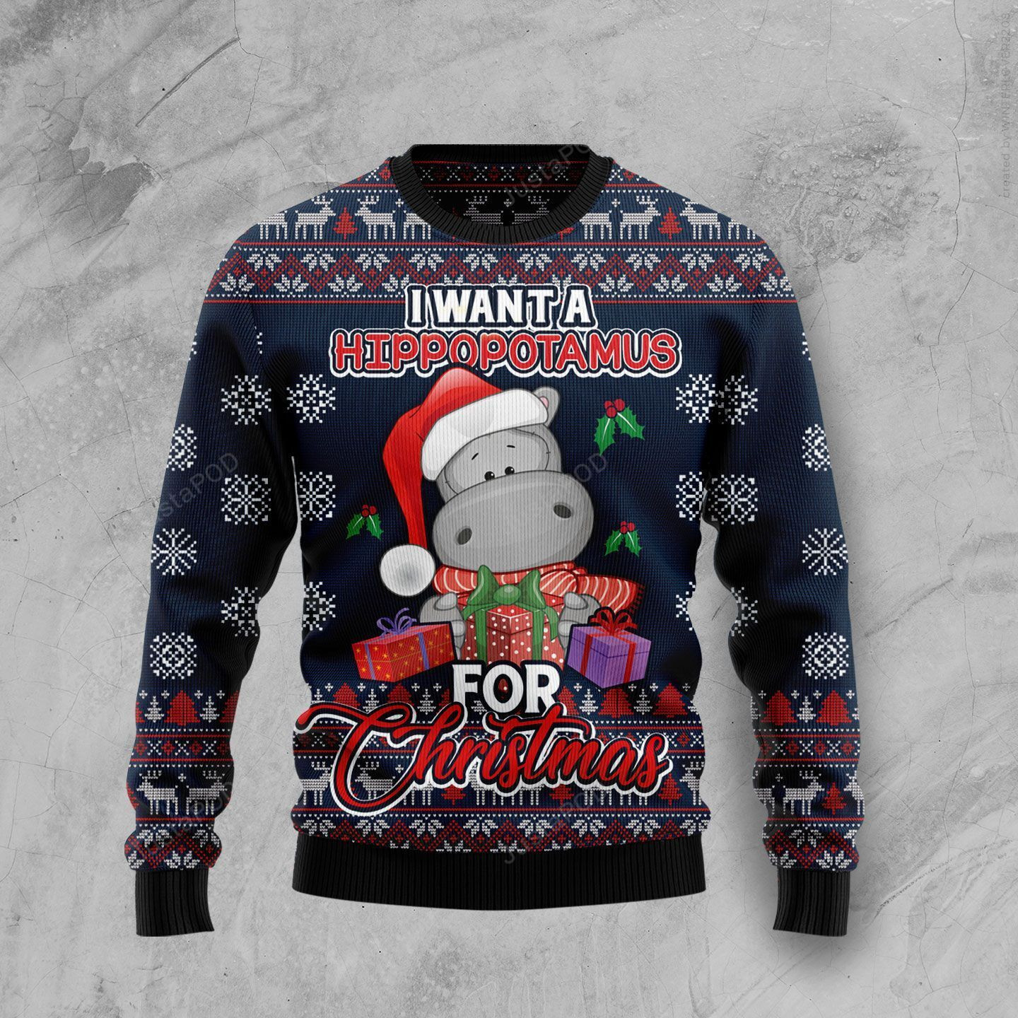 I Want A Hippopotamus For Christmas Christmas Ugly Christmas Sweater Adult 3D Funny Matching for family
