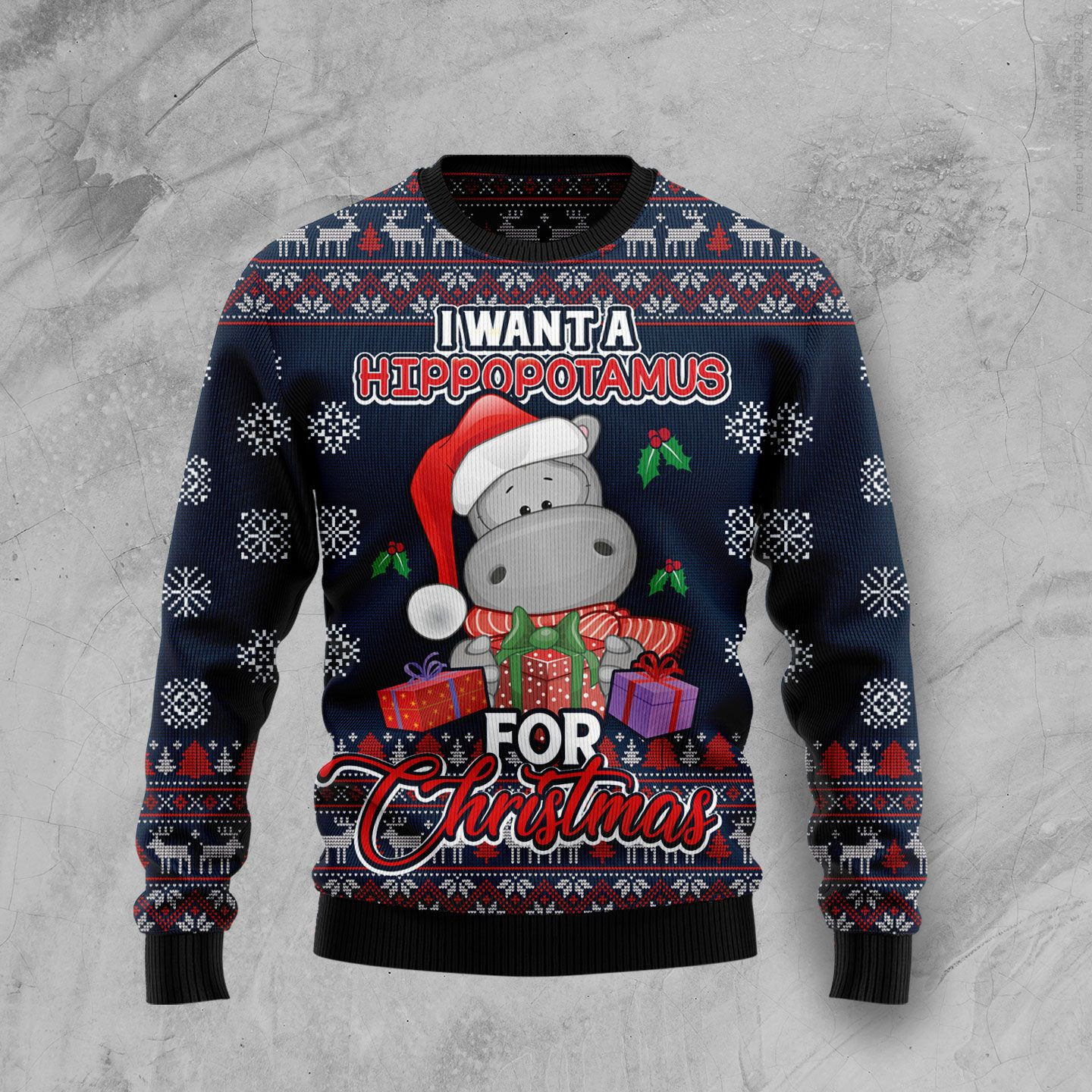 I Want A Hippopotamus Ugly Christmas Sweater Adult 3D Funny Matching for family