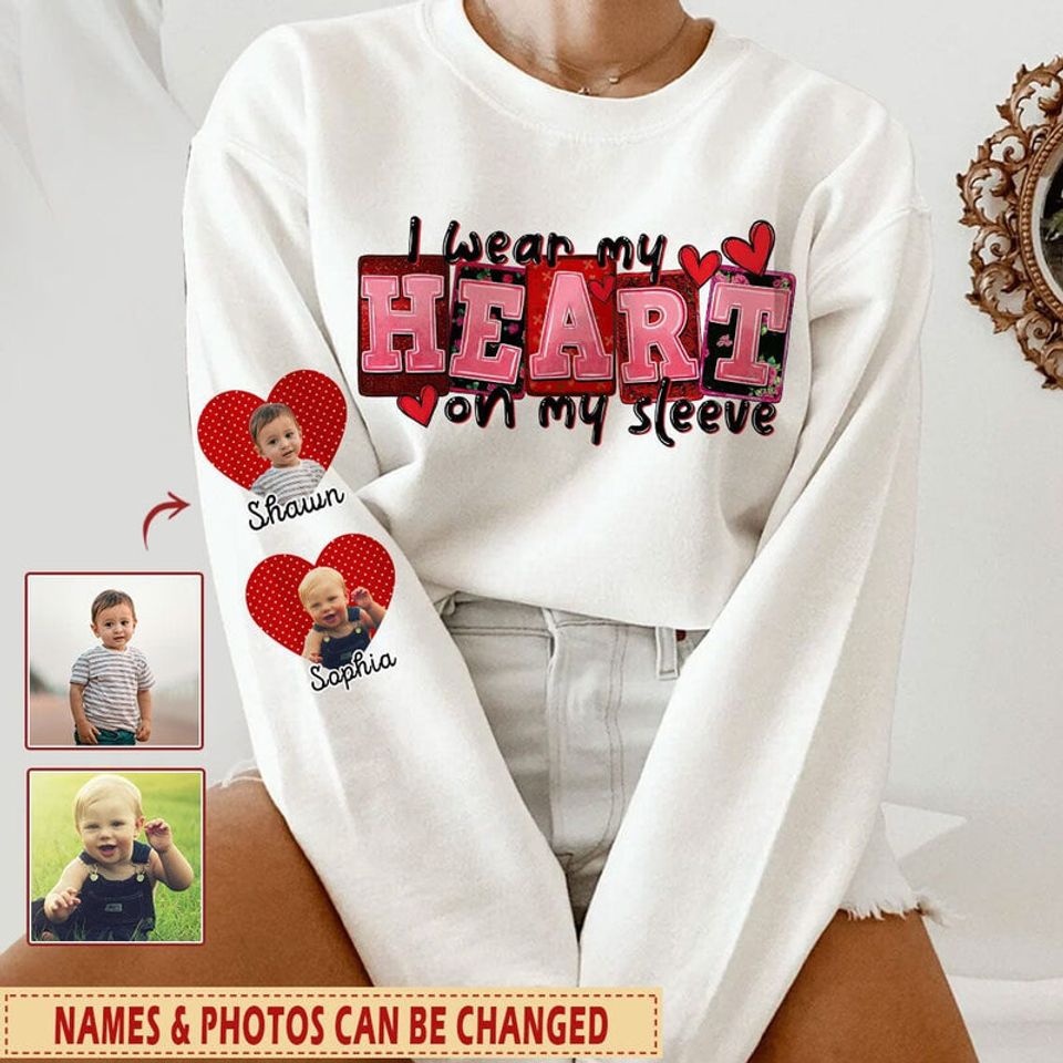 I wear my heart on my sleeve Personalized 3D Sweater Gift for Moms Grandmas Aunties