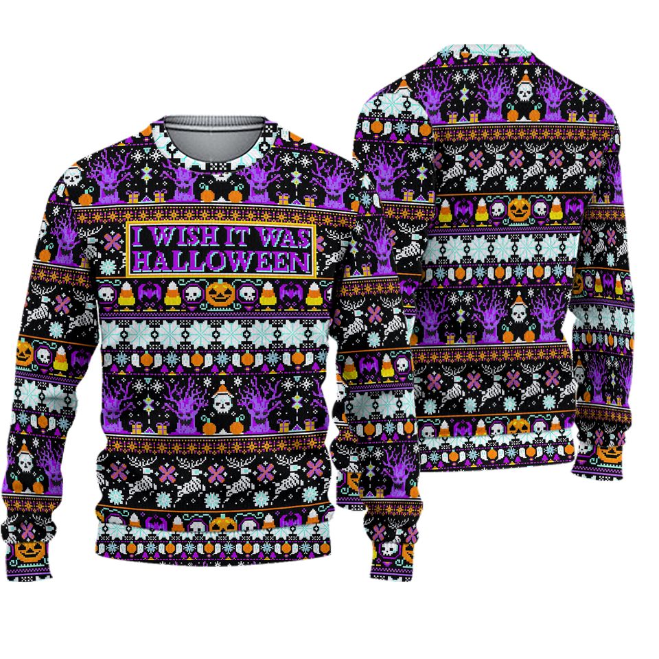 I Wish It Was Halloween Ugly Christmas Sweater, Halloween Ugly Christmas