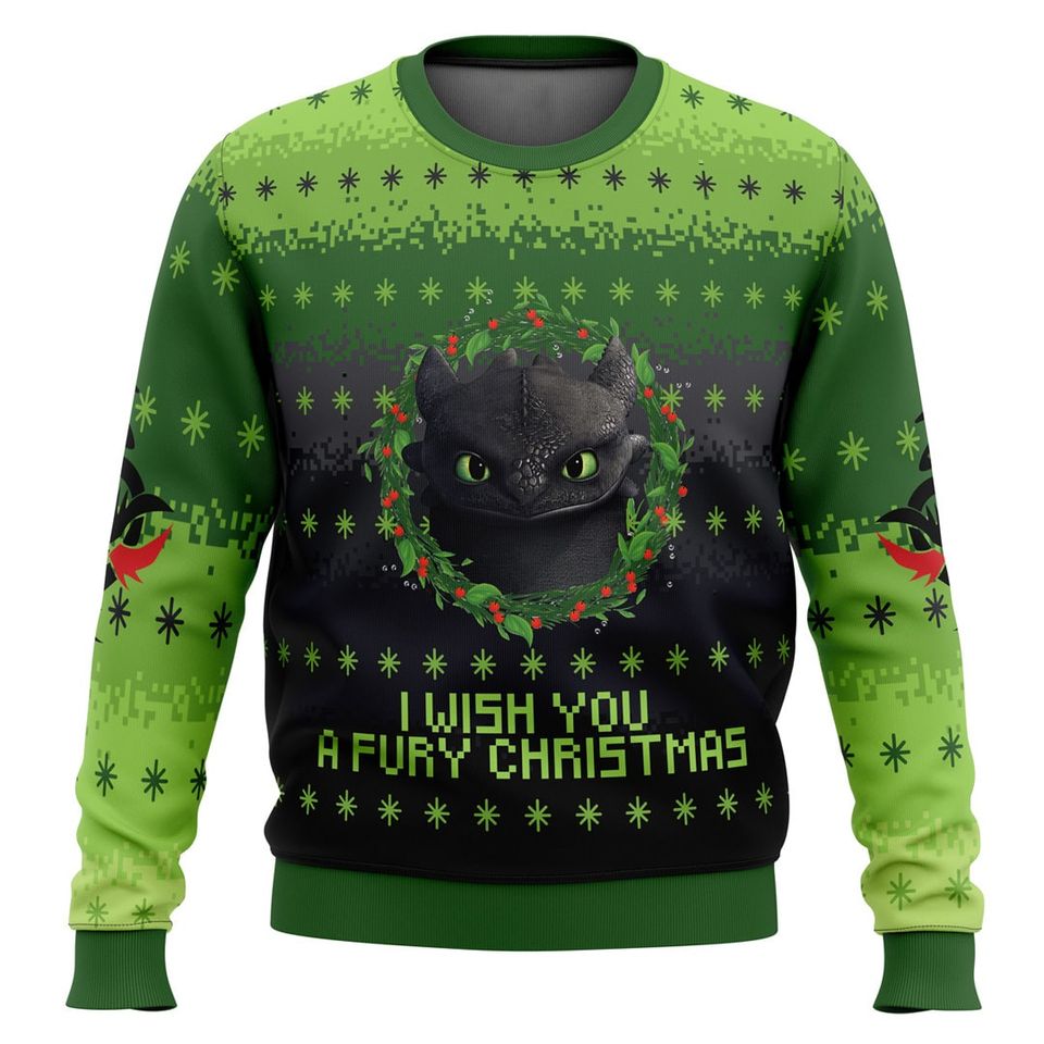 I Wish You A Furry Christmas Ugly Sweater, Toothless 3D Sweater