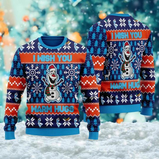 I Wish You Warm Hugs Ugly Christmas Sweater, Snowman Santa Hat Xmas - Image 6