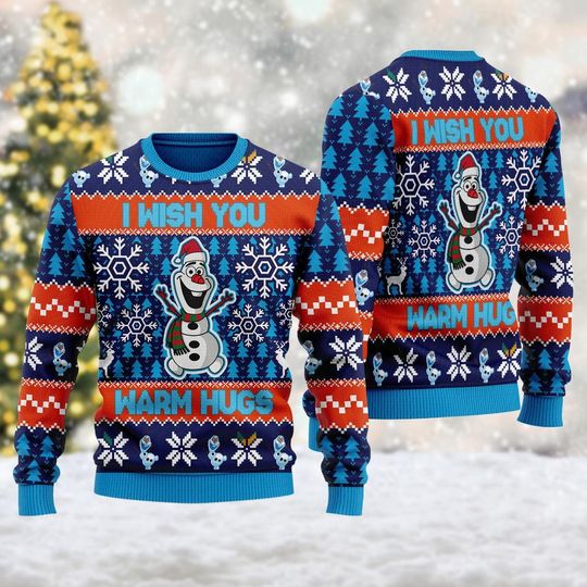 I Wish You Warm Hugs Ugly Christmas Sweater, Snowman Santa Hat Xmas - Image 8