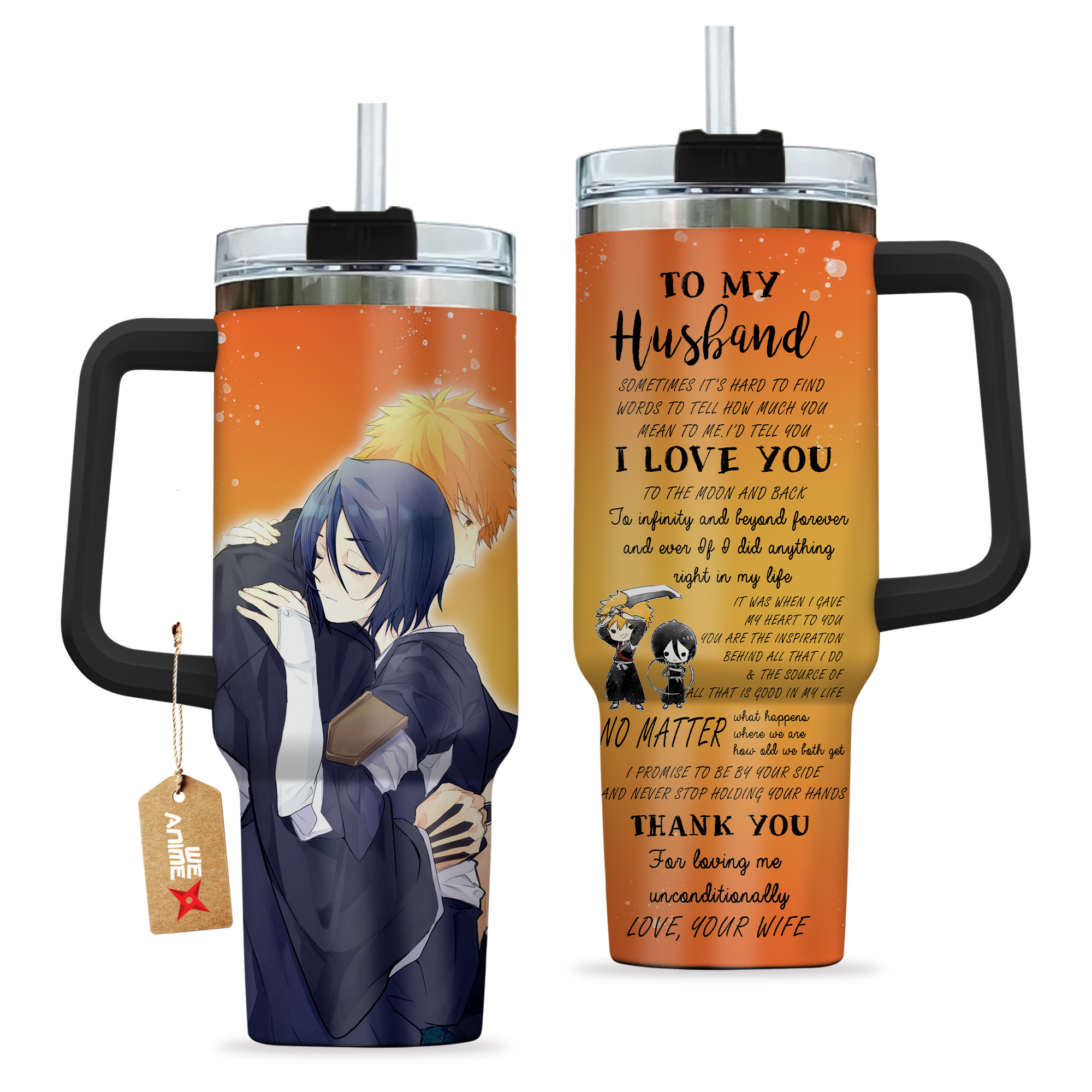 Ichigo Kurosaki & Rukia Kuchiki Bleach Anime Valentine Custom Stanley Cup 40 oz 30 oz Tumbler With HandleTVC2301166 - Image 2