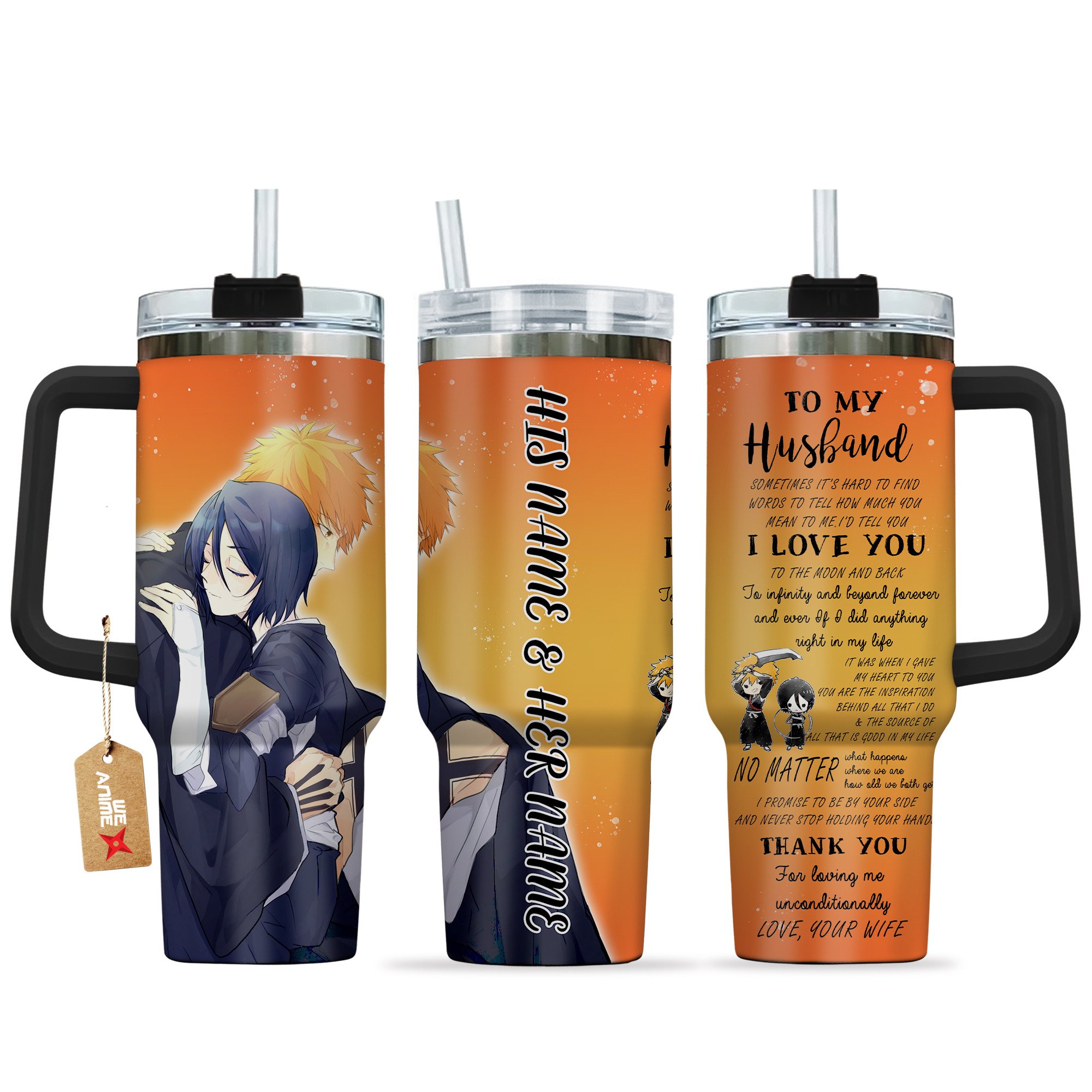 Ichigo Kurosaki & Rukia Kuchiki Bleach Anime Valentine Custom Stanley Cup 40 oz 30 oz Tumbler With HandleTVC2301166