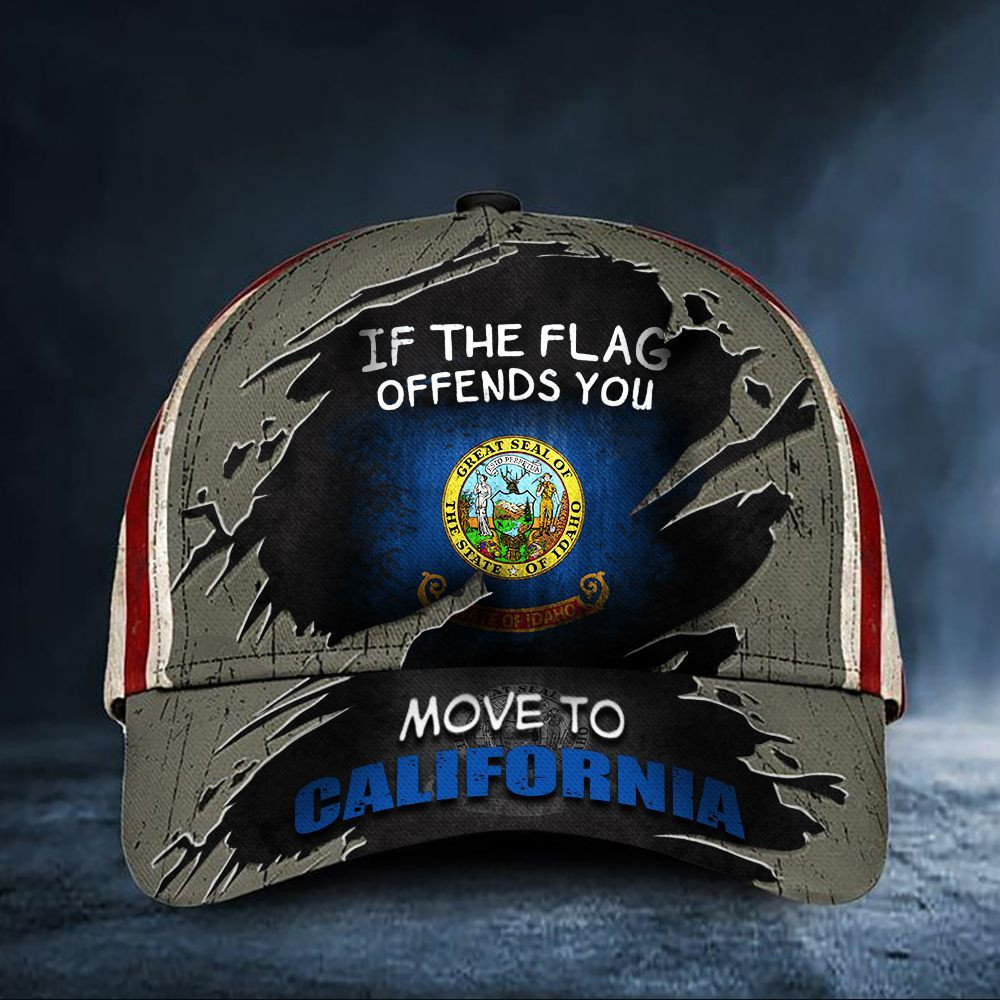 Idaho If The Flag Offends You Move To California Hat USA Proud State Of Idaho Flag Cap Merch Trucker Hats Custom Hats Gifts For Men & Women