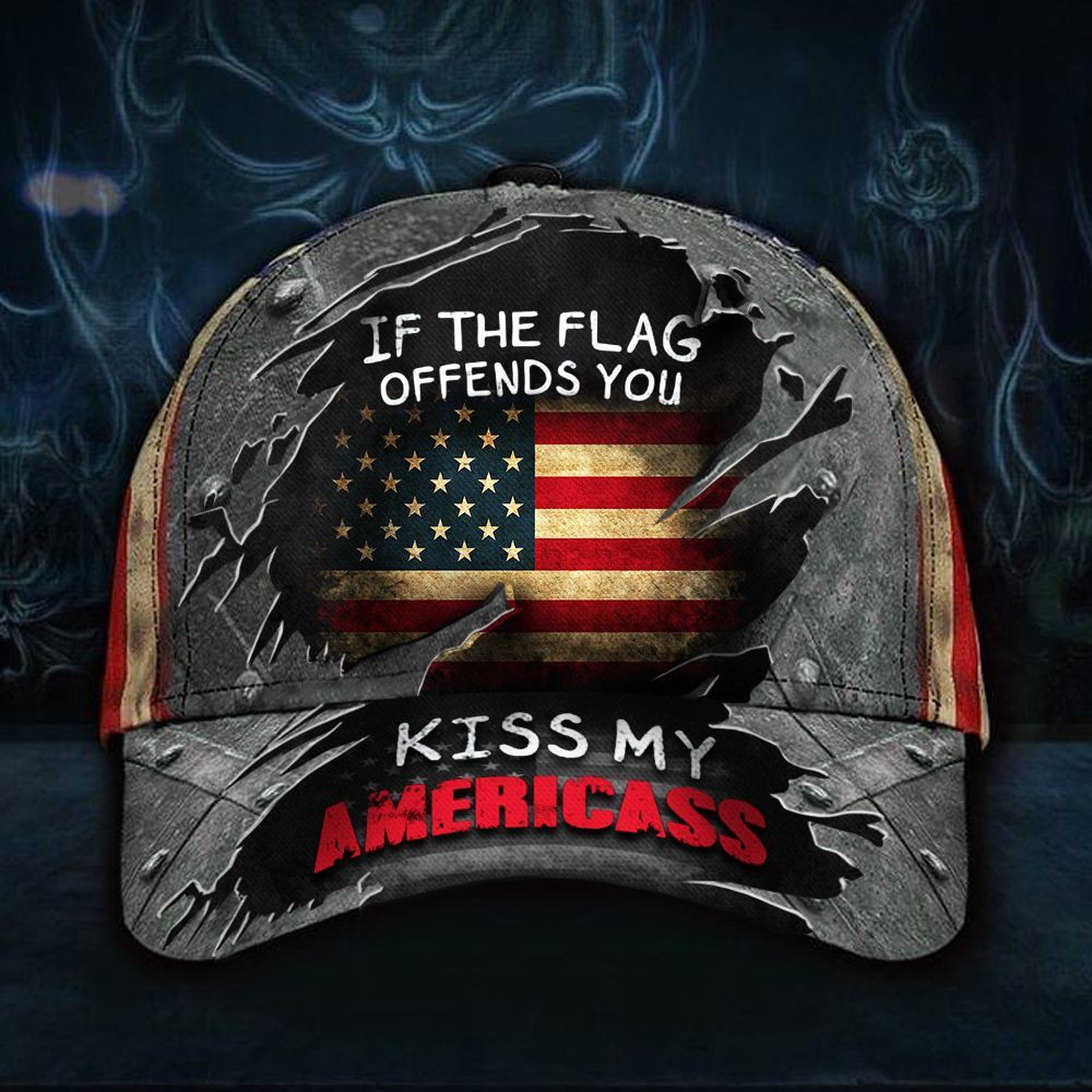 If The Flag Offends You Kiss My Americass Hat Patriotic Funny USA Flag Unique Baseball Cap Trucker Hats Custom Hats Gifts For Men & Women