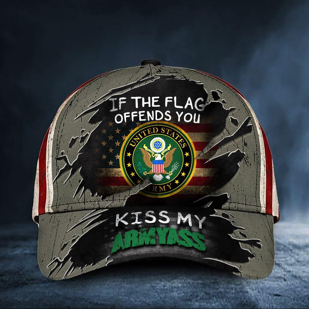If The Flag Offends You Kiss My Armyass Cap American Flag Hat Patriotic Honor Army Men Merch Trucker Hats Custom Hats Gifts For Men & Women