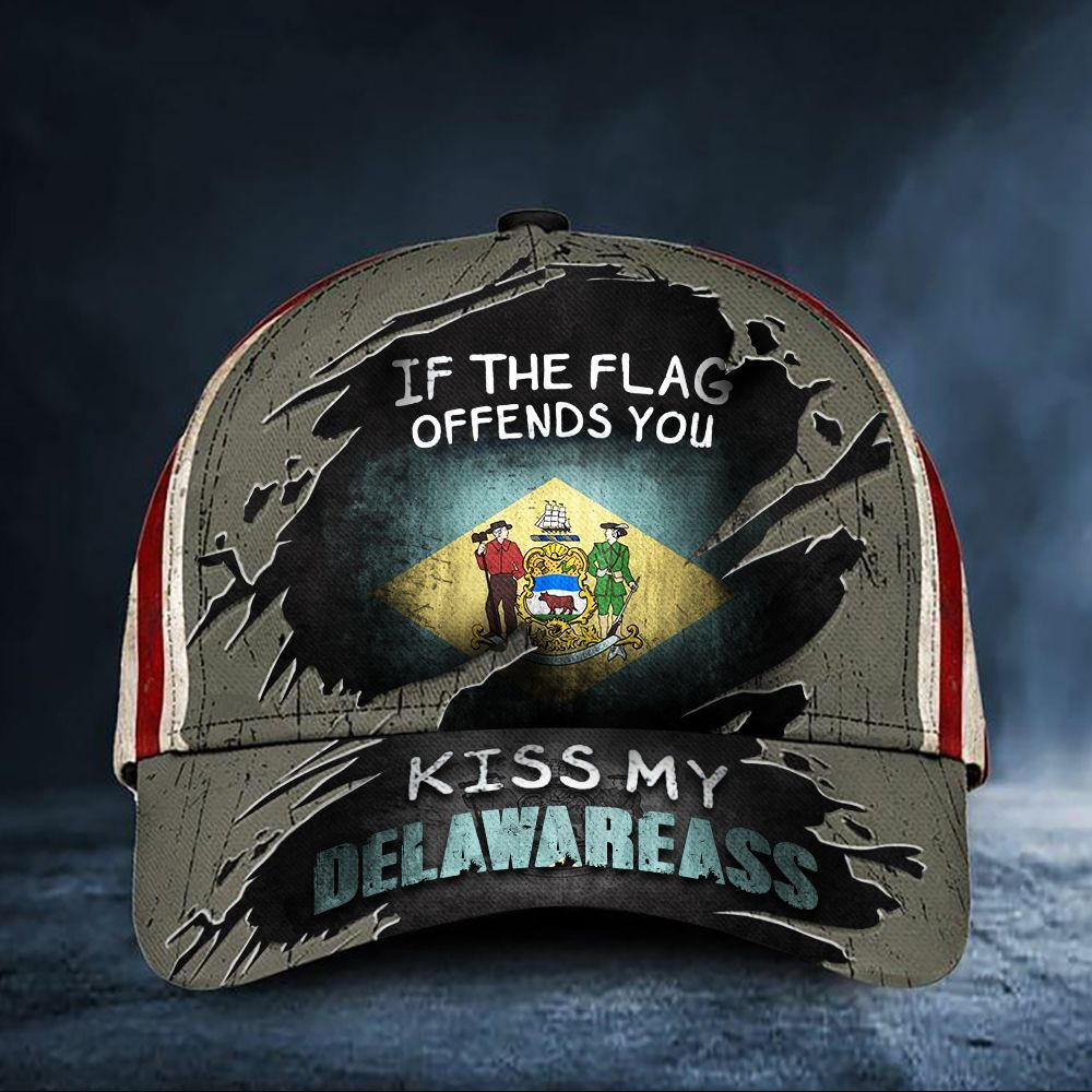 If The Flag Offends You Kiss My Delawareass Cap USA Flag Hat Unique Honor Delaware State Trucker Hats Custom Hats Gifts For Men & Women