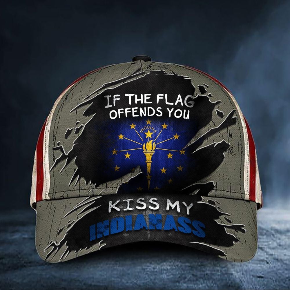 If The Flag Offends You Kiss My Indianass Cap USA Flag Hat State Of Indiana Mens Gift Trucker Hats Custom Hats Gifts For Men & Women