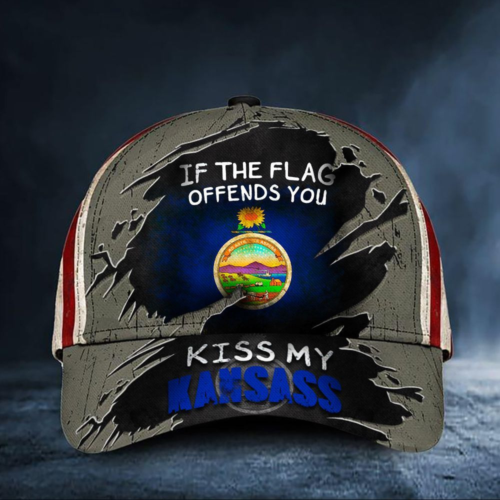 If The Flag Offends You Kiss My Kansasass Cap USA Flag Vintage Hat Mens M K State Merch Trucker Hats Custom Hats Gifts For Men & Women